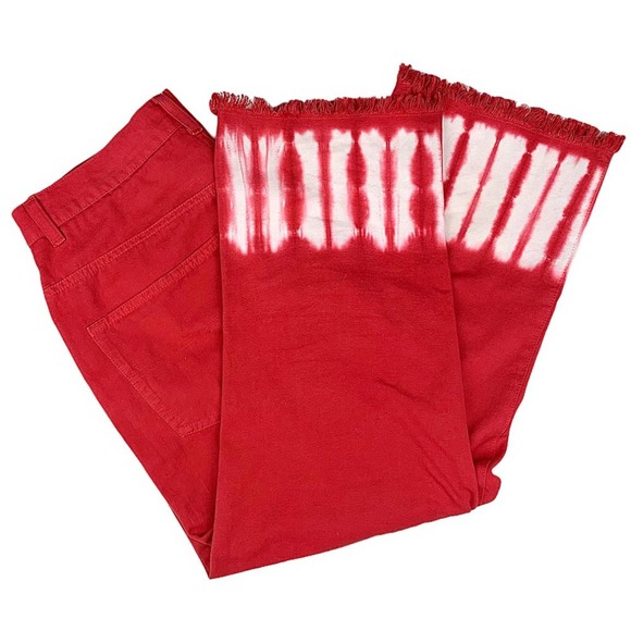 Vintage Denim - Vintage High-Rise Tie-Dye Raw-Hem Crop Flare Jeans